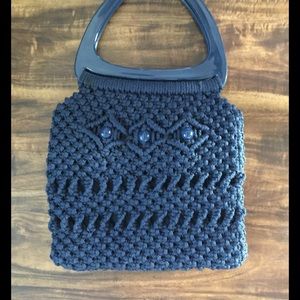 Navy Vintage Macrame Bag